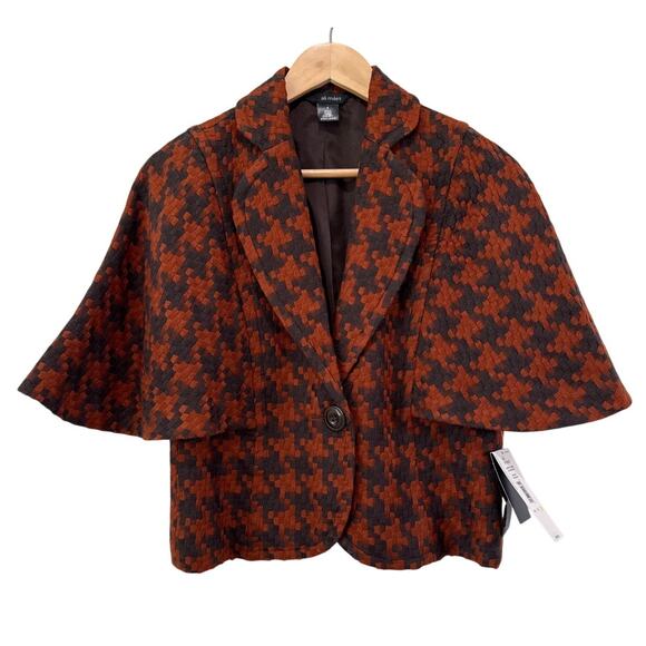 NWT Ali Miles One Button Woven Cape Sleeve Blazer Size 4 Cropped Houndstooth - Picture 1 of 8